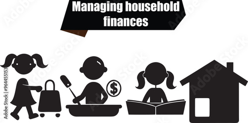 Managing Household Finances Modern Black Silhouette Design Elements