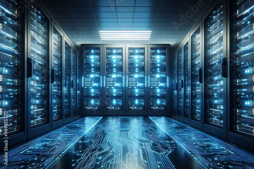 room with blue and servers