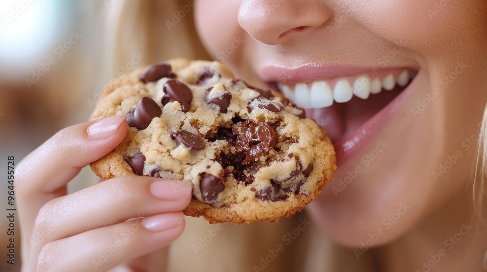 Delicious Cookie Enjoyment with a Smiling Woman Delicious Cookie Enjoyment with a Smiling Woman