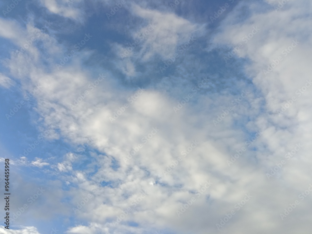 Fototapeta premium Afternoon sky in August on a sunny day. Blue sky and white clouds of daytime.