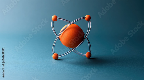 paper cut atom with electrons on color background, science, nuclear physics, atomic model, nucleus, scientific design, school, education, volumetric figure, geometric ornament, abstract wallpaper, art photo