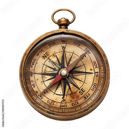 Vintage brass compass with a weathered look, ideal for adventure, navigation, and exploration-themed projects and designs.