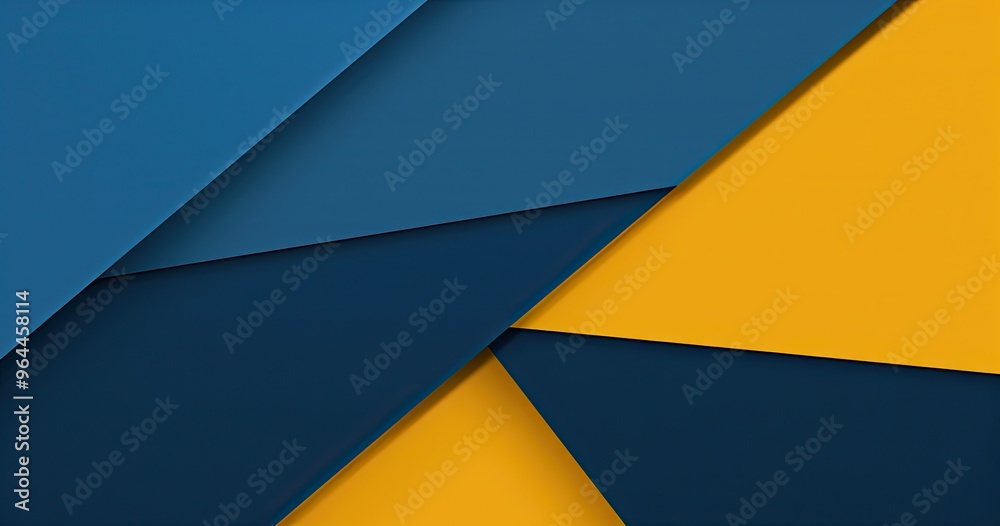 A modern abstract design featuring layered geometric shapes in blue and yellow tones, suitable for backgrounds or graphic projects.