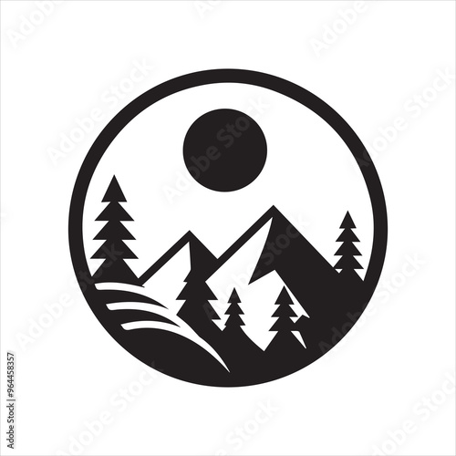 black forest, mountain logo, simple vector icon