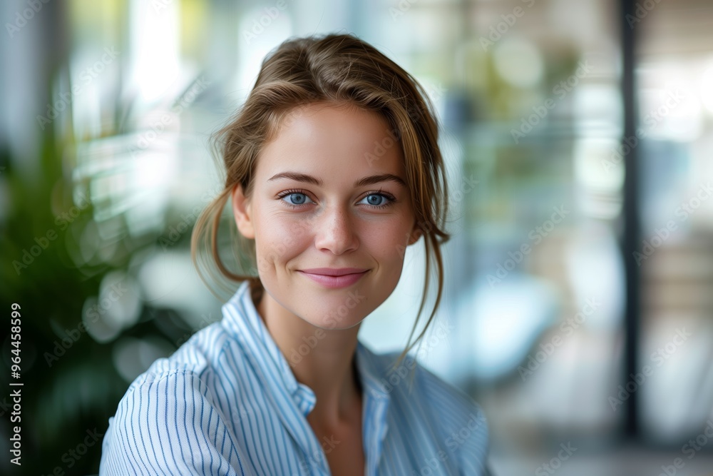 Close-Up Portrait of a Young Professional Woman Smiling Confidently in a Modern Office Close-Up Portrait of a Young Professional Woman Smiling Confidently in a Modern Office