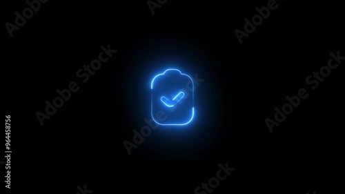 neon battery icon glowing and blinking, full charge with lighting on black background. photo