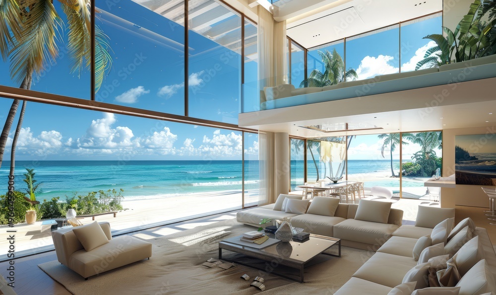 High-tech beach house with smart home integration.