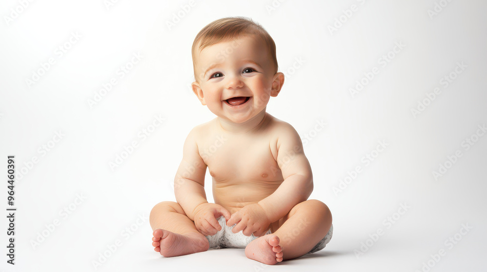 Portrait of Caucasian baby boy, sitting and smiling ,isolated on a pure white background Portrait of Caucasian baby boy, sitting and smiling ,isolated on a pure white background