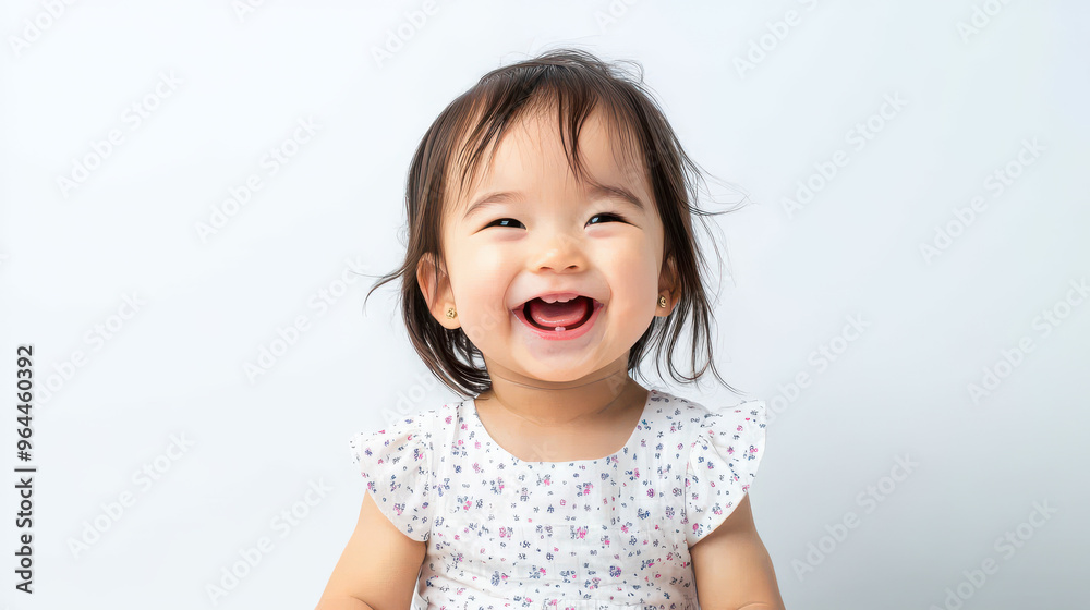 Portrait of Happy Asian toddler girl, sitting with joy ,isolated on a pure white background Portrait of Happy Asian toddler girl, sitting with joy ,isolated on a pure white background