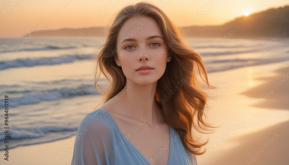 Radiant Young Woman at Sunset on the Beach Radiant Young Woman at Sunset on the Beach