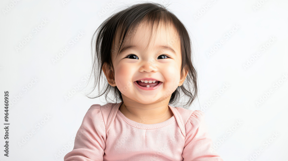 Portrait of Smiling Asian toddler girl, sitting cheerfully ,isolated on a pure white background Portrait of Smiling Asian toddler girl, sitting cheerfully ,isolated on a pure white background