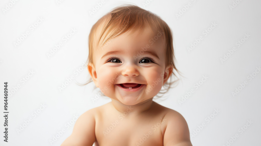 Portrait of Smiling Caucasian baby girl, sitting happily ,isolated on a pure white background Portrait of Smiling Caucasian baby girl, sitting happily ,isolated on a pure white background