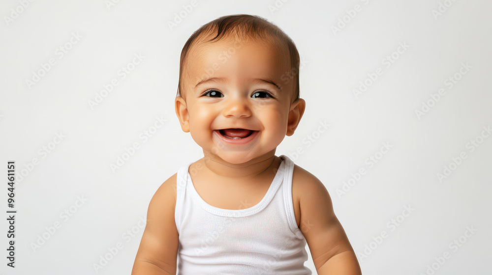 Portrait of Smiling Latina baby boy, sitting with joy ,isolated on a pure white background Portrait of Smiling Latina baby boy, sitting with joy ,isolated on a pure white background