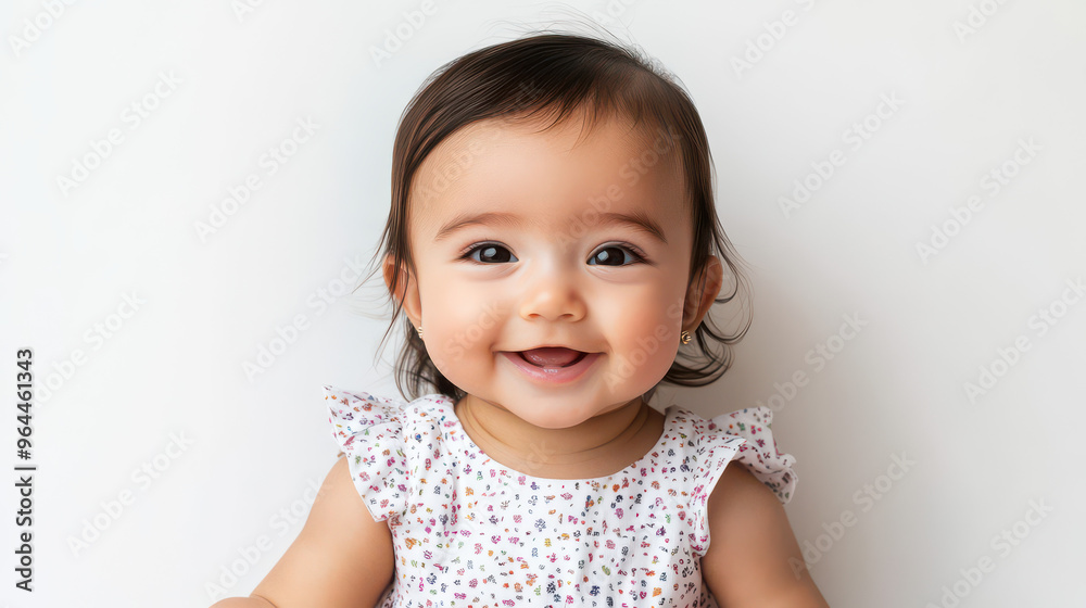 Portrait of Happy Hispanic baby girl, sitting contentedly ,isolated on a pure white background Portrait of Happy Hispanic baby girl, sitting contentedly ,isolated on a pure white background