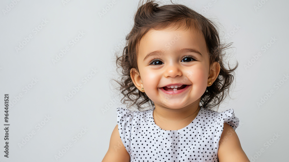 Portrait of Happy Middle Eastern toddler girl, sitting with a grin ,isolated on a pure white background Portrait of Happy Middle Eastern toddler girl, sitting with a grin ,isolated on a pure white background