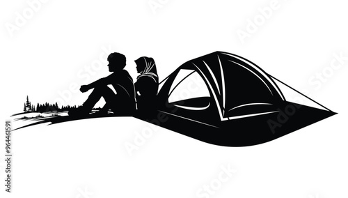 Silhouette Of  Couple Camping