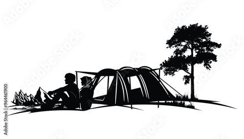 Silhouette Of  Couple Camping