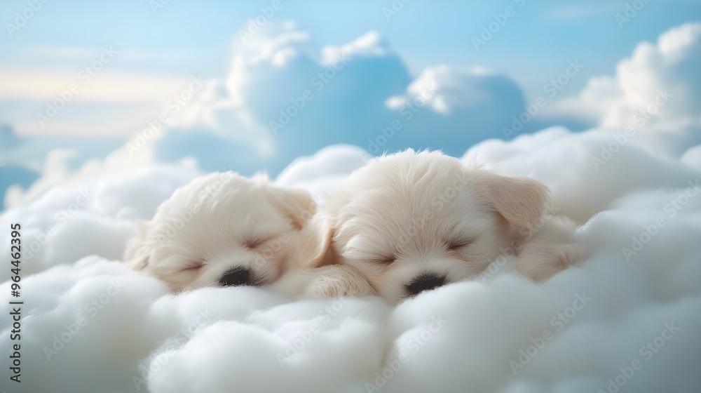 Cute puppies nestled in clouds, sleeping soundly picture Cute puppies nestled in clouds, sleeping soundly picture
