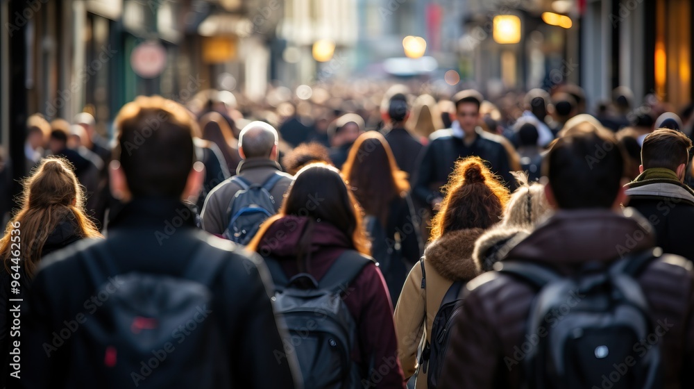 Crowded city street with people walking, commuting and shopping Crowded city street with people walking, commuting and shopping