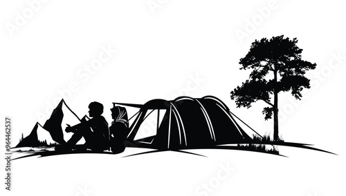 Silhouette Of  Couple Camping