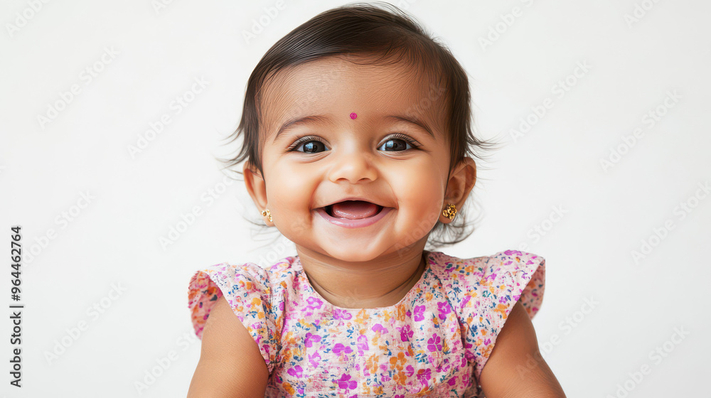 Portrait of Smiling Indian baby girl, sitting with a big smile ,isolated on a pure white background Portrait of Smiling Indian baby girl, sitting with a big smile ,isolated on a pure white background