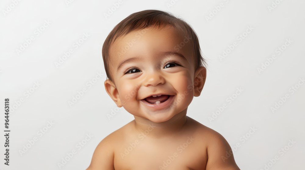 Portrait of Smiling Hispanic baby boy, sitting happily ,isolated on a pure white background Portrait of Smiling Hispanic baby boy, sitting happily ,isolated on a pure white background