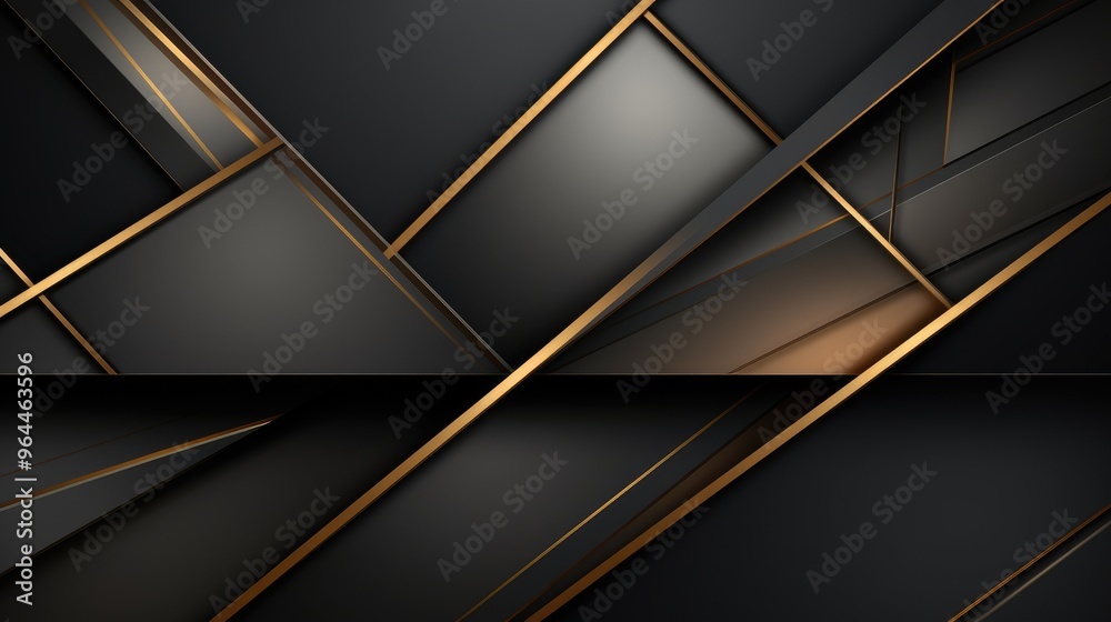 A modern abstract design featuring sleek black and gold geometric shapes, suitable for backgrounds or digital art. A modern abstract design featuring sleek black and gold geometric shapes, suitable for backgrounds or digital art.
