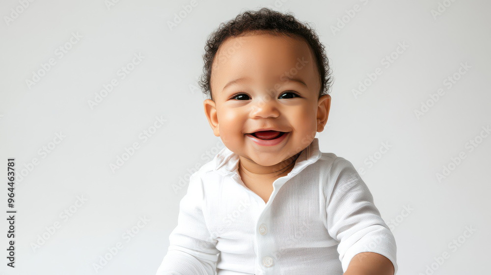 Portrait of Happy mixed-ethnicity baby boy in white clothes, sitting happily ,isolated on a pure white background Portrait of Happy mixed-ethnicity baby boy in white clothes, sitting happily ,isolated on a pure white background