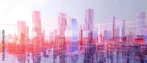 Colossal Interconnected Data Towers Visualizing Worldwide Trends in Retrofuturistic Minimalist Megacity