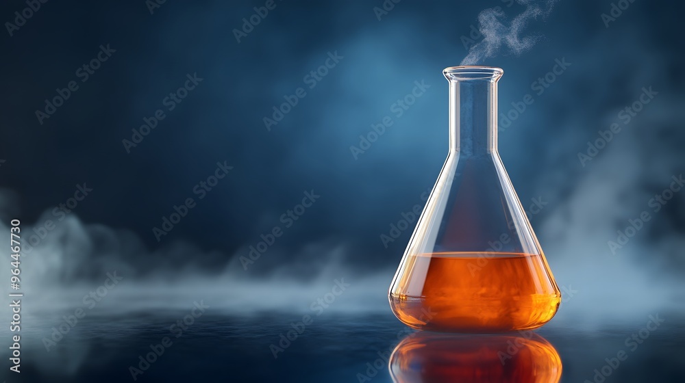 Bromine in a Flask: A laboratory flask filled with reddish-brown bromine liquid, with vapor rising and detailed reflections on the glass surface.
Bromine in a Flask: A laboratory flask filled with reddish-brown bromine liquid, with vapor rising and detailed reflections on the glass surface.