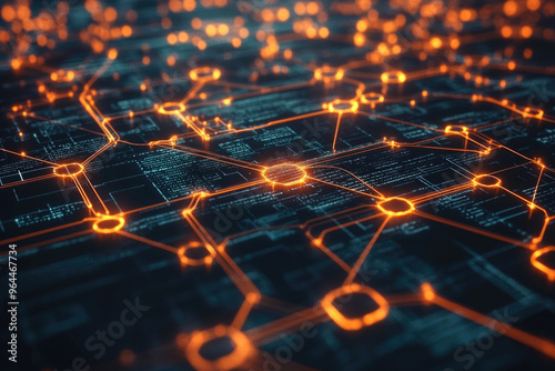 A visual representation of blockchain technology with interconnected nodes.
