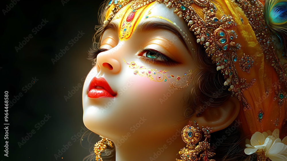 A beautifully adorned figure with intricate jewelry and vibrant attire. A beautifully adorned figure with intricate jewelry and vibrant attire.