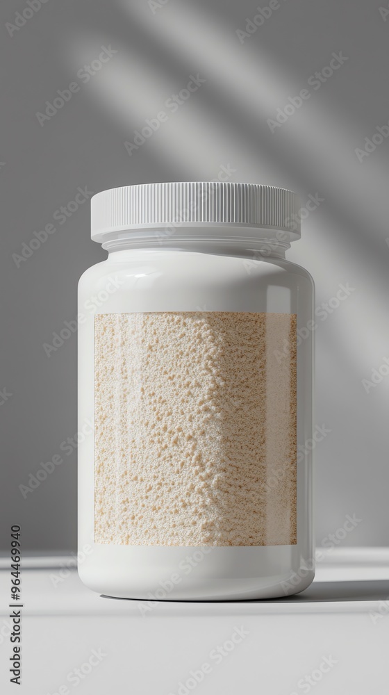 White Plastic Bottle with White Powder. White Plastic Bottle with White Powder.