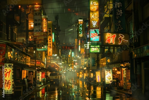 Dark street in cyberpunk city  gloomy alley with neon lighting