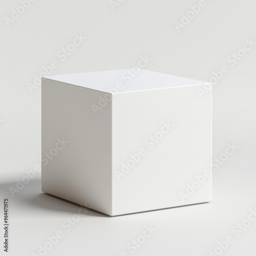 A minimalistic 3D render of a plain white box with smooth edges, casting soft shadows on a blank background