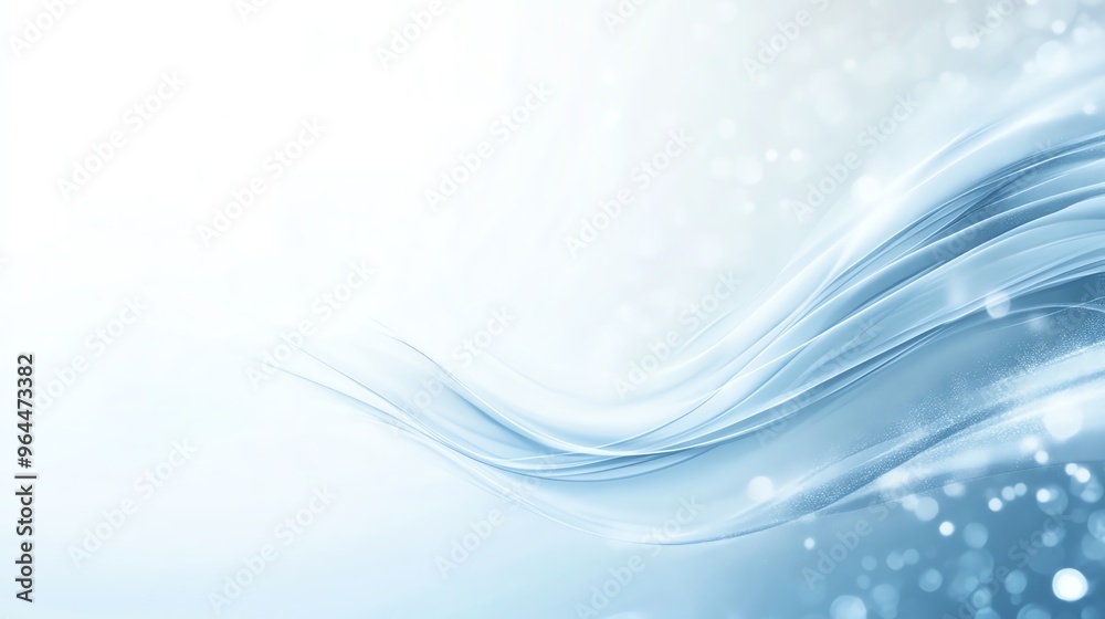 Abstract blue and white wave background with soft bokeh lights.  Perfect for elegant and modern designs.