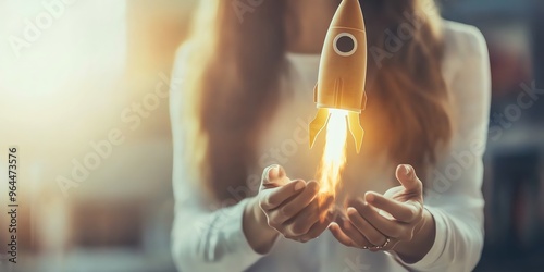 Woman Holding a Rocket Launch.