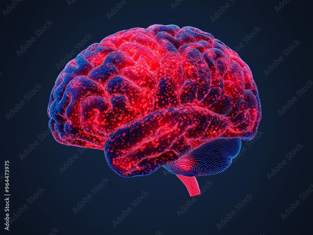 Human brain, neurotransmitters in synapse, 3D illustration Human brain, neurotransmitters in synapse, 3D illustration
