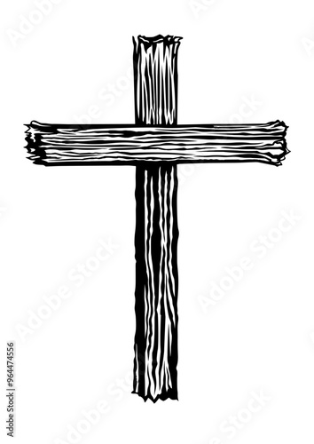 Black cross from old wood isolated on white.eps