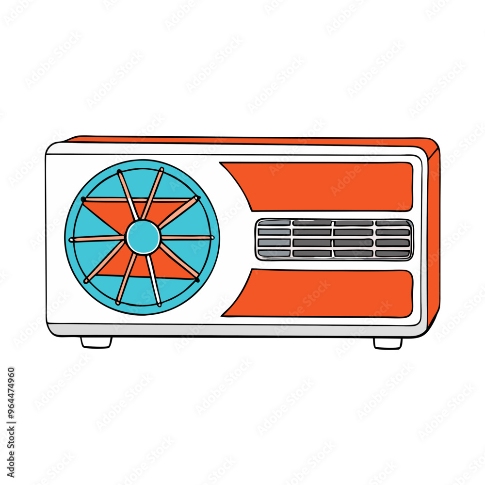Air conditioner in illustration style, in orange and blue tones, household appliance Air conditioner in illustration style, in orange and blue tones, household appliance