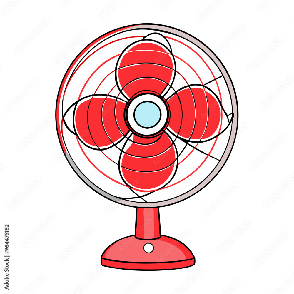 Desk fan in illustration style, in red and white tones, household appliance Desk fan in illustration style, in red and white tones, household appliance