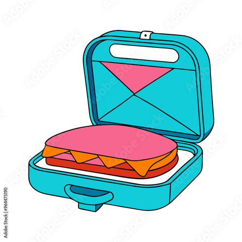 Sandwich maker in illustration style, in blue and pink tones, kitchen appliance