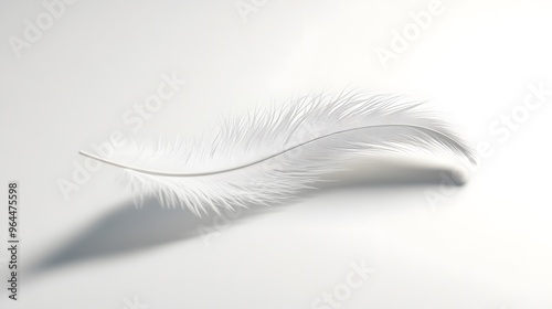 CG Floating Feather: A delicate, CG-rendered feather floating gracefully on a white background, casting a soft shadow. 