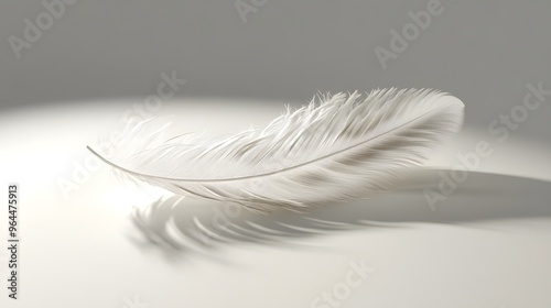 CG Floating Feather: A delicate, CG-rendered feather floating gracefully on a white background, casting a soft shadow. 