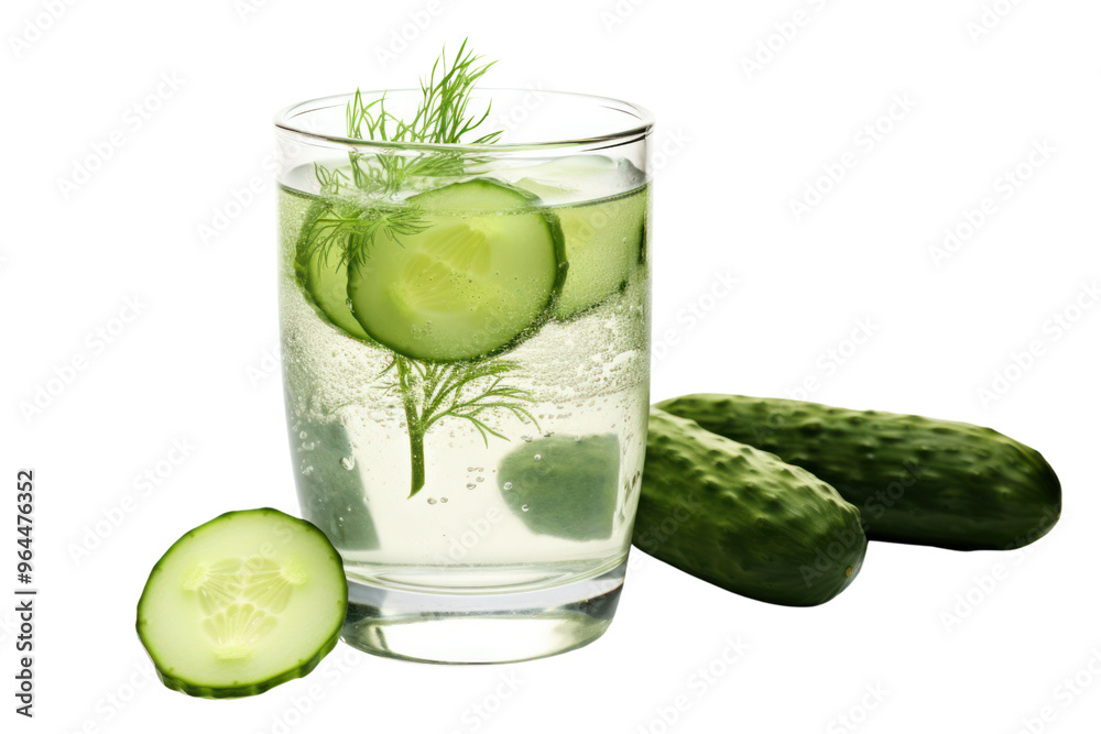 A glass of cold cucumber juice, isolated on a white background. A glass of cold cucumber juice, isolated on a white background.