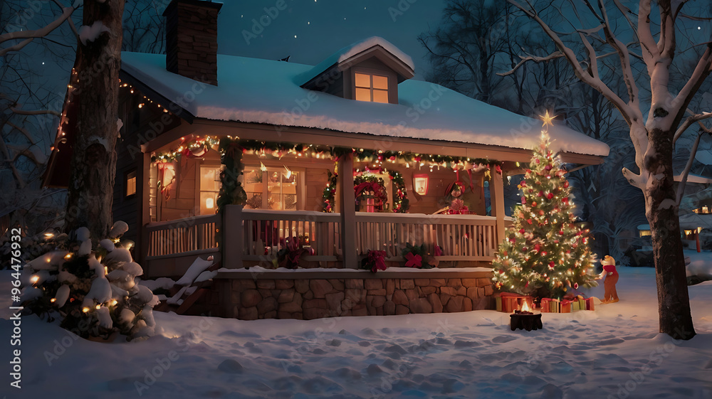 A Christmas picture of a house abstract color tree from some light space festive background