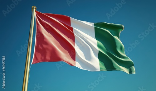 Waving Italian Flag with Blue Sky Background photo