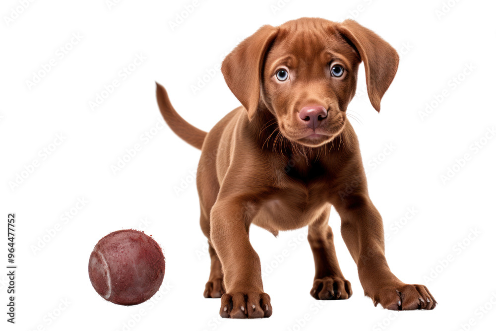 Playful Bordeaux puppy playing with ball, isolated on white background. Playful Bordeaux puppy playing with ball, isolated on white background.
