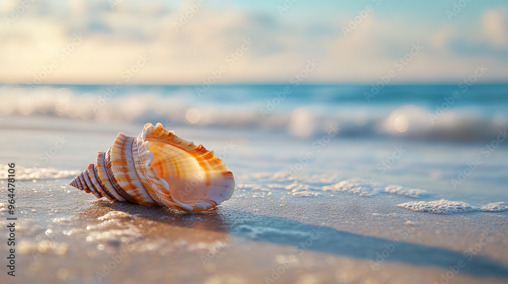 Obraz premium A seashell lies on the beach.