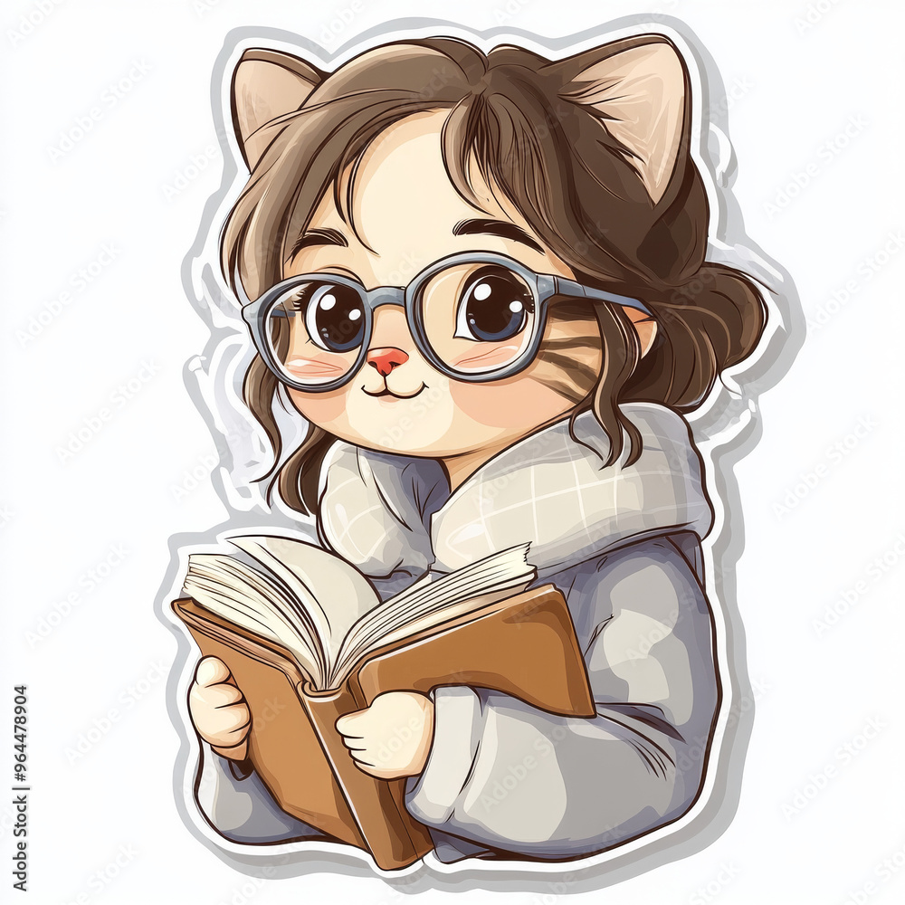 A cute cartoon cat wearing glasses and holding a book, giving a scholarly vibe A cute cartoon cat wearing glasses and holding a book, giving a scholarly vibe